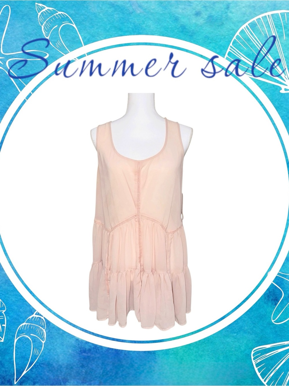 Torrid Blush Pink Tiered Chiffon Tank with Ladder Trim Up Sides of Top